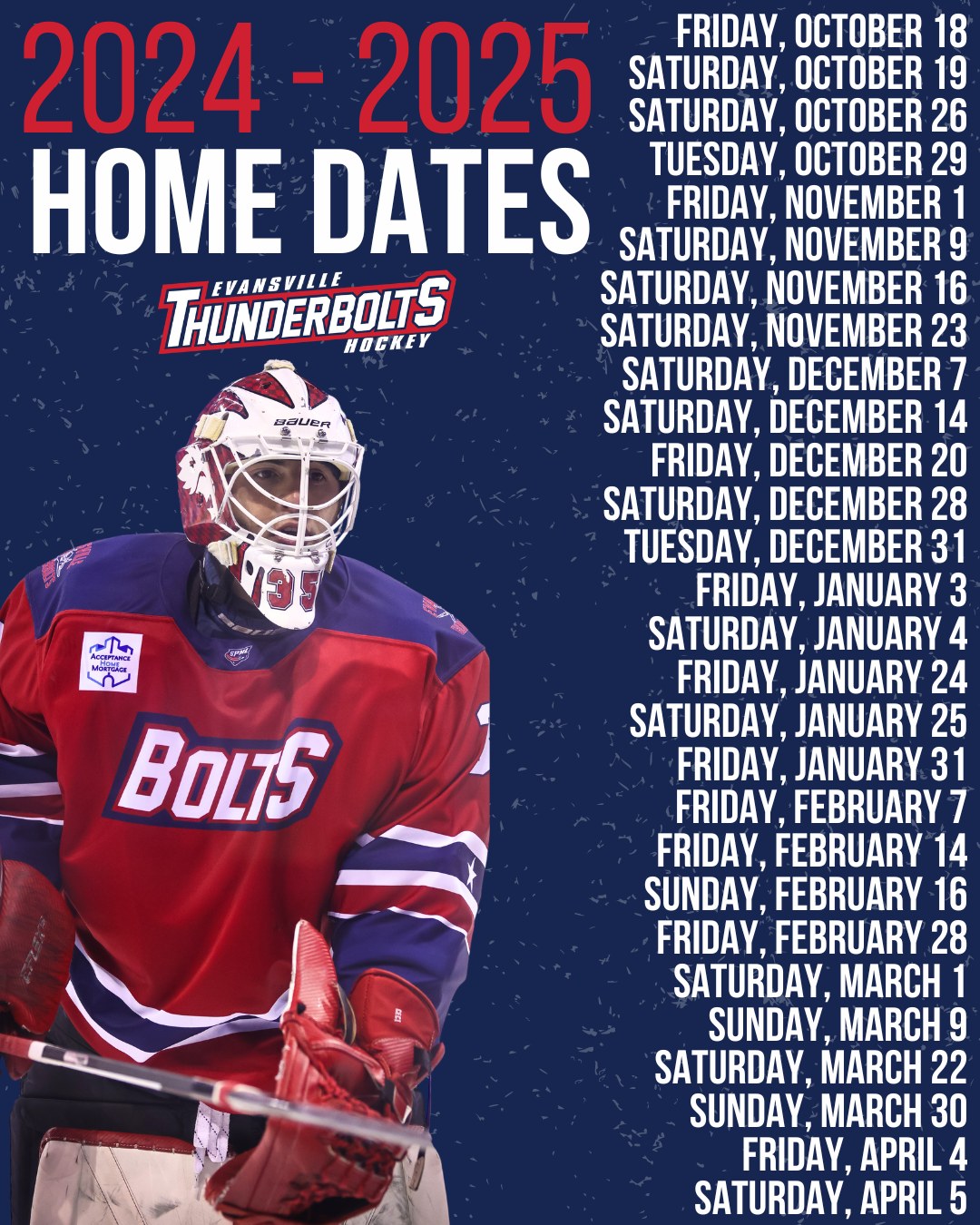 Evansville's Pro Hockey Team Evansville Thunderbolts Game Schedule